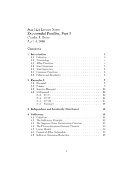 Stat 5421 Lecture Notes Exponential Families, Part I Charles J. Geyer April 4, 2016