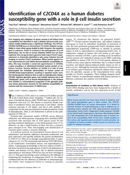 Identification of C2CD4A As a Human Diabetes Susceptibility Gene with a Role in Β Cell Insulin Secretion