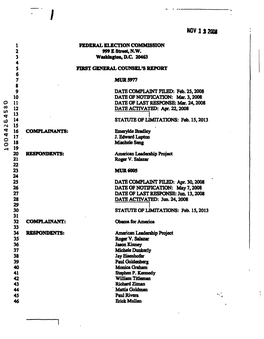 FIRST GENERAL COUNSEL's REPORT 6 7 MUR5977 8 9 DATE COMPLAINT FILED: Feb