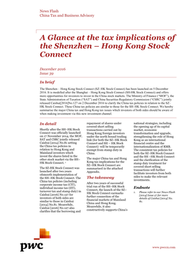 A Glance at the Tax Implications of the Shenzhen – Hong Kong Stock Connect