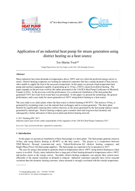 Application of an Industrial Heat Pump for Steam Generation Using District Heating As a Heat Source