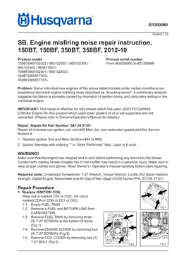 SB, Engine Misfi Ring Noise Repair Instruction, 150BT, 150BF, 350BT