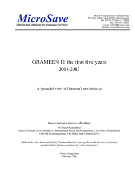 GRAMEEN II: the First Five Years 2001-2005