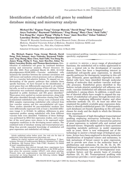 Identification of Endothelial Cell Genes by Combined Database Mining And