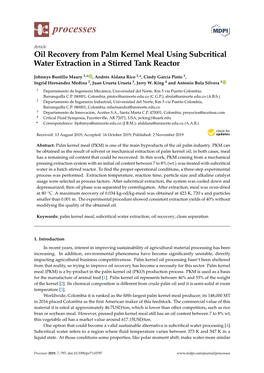 Oil Recovery from Palm Kernel Meal Using Subcritical Water Extraction in a Stirred Tank Reactor