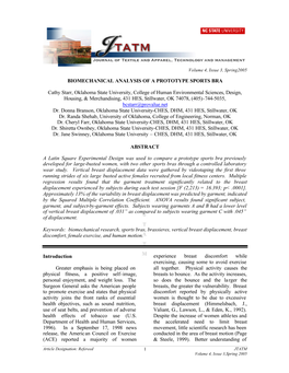 Biomechanical Analysis of a Prototype Sports Bra