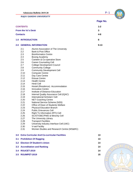 Admission Bulletin 2019-20 P- 1 RAJIV GANDHI UNIVERSITY Page No