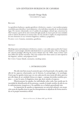 LOS GENTILICIOS BURLESCOS DE CANARIAS Gonzalo Ortega Ojeda