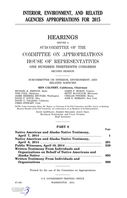 Interior, Environment, and Related Agencies Appropriations for 2015