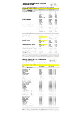 VERSCHIJNINGSDAG En AANLEVERTIJDEN Voor ADVERTENTIES