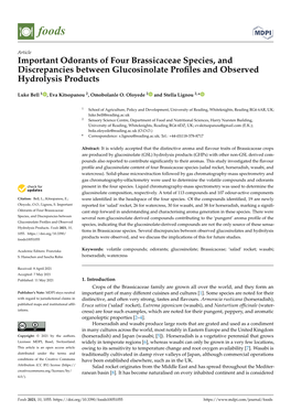 Important Odorants of Four Brassicaceae Species, and Discrepancies Between Glucosinolate Proﬁles and Observed Hydrolysis Products