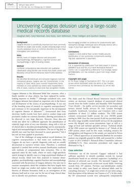 Uncovering Capgras Delusion Using a Large-Scale Medical Records Database Vaughan Bell, Caryl Marshall, Zara Kanji, Sam Wilkinson, Peter Halligan and Quinton Deeley