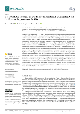 Potential Assessment of UGT2B17 Inhibition by Salicylic Acid in Human Supersomes in Vitro