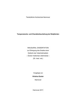 Temperaments-Und Charakterbeurteilung Bei Reitpferden