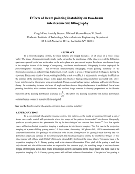 Effects of Beam Pointing Instability on Two-Beam Interferometric Lithography