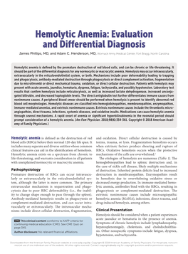 Hemolytic Anemia: Evaluation and Differential Diagnosis