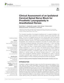 Clinical Assessment of an Ipsilateral Cervical Spinal Nerve Block for Prosthetic Laryngoplasty in Anesthetized Horses