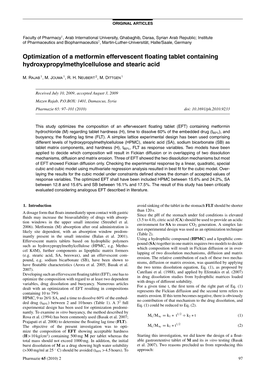 Optimization of a Metformin Effervescent Floating Tablet