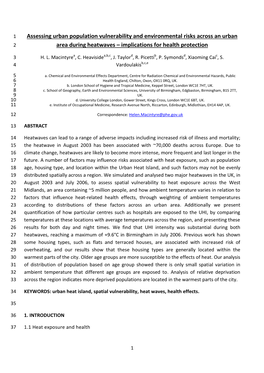 Assessing Urban Population Vulnerability and Environmental Risks Across an Urban 2 Area During Heatwaves – Implications for Health Protection