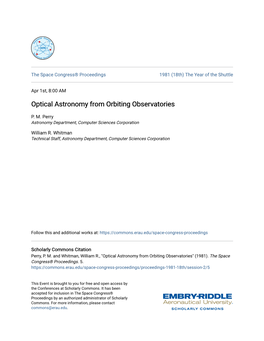 Optical Astronomy from Orbiting Observatories