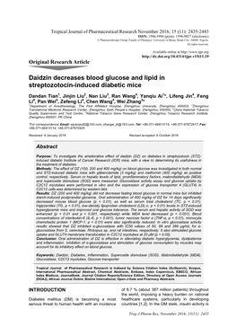 Daidzin Decreases Blood Glucose and Lipid in Streptozotocin-Induced Diabetic Mice