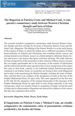 The Hagarism at Patricia Crone and Michael Cook, a Com- Parative Commentary Study Between Western Christian Thought and Facts Of