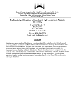 The Reactivity of Butadiene with Acetylenic Hydrocarbons Via Adabatic Calorimetry