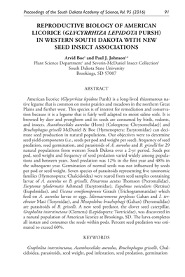 Reproductive Biology of American Licorice (Glycyrrhiza Lepidota Pursh) in Western South Dakota with New Seed Insect Associations