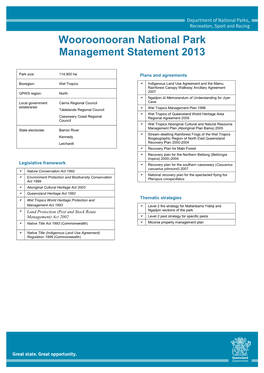 Wooroonooran National Park Management Statement 2013 (PDF