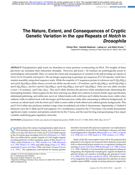 The Nature, Extent, and Consequences of Cryptic Genetic Variation in the Opa Repeats of Notch in Drosophila