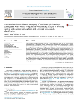 Cotingidae, Aves) with a Comparative Evolutionary Analysis of Breeding System and Plumage Dimorphism and a Revised Phylogenetic Classiﬁcation ⇑ Jacob S