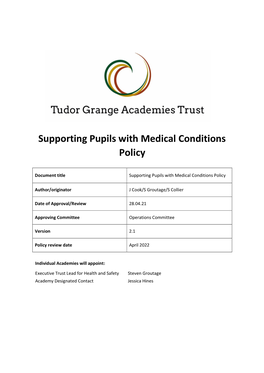 Supporting Pupils with Medical Conditions Policy