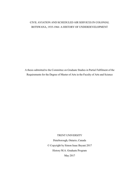 Civil Aviation and Scheduled Air Services in Colonial Botswana, 1935-1966: a History of Underdevelopment