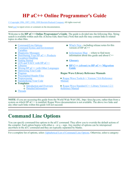 HP Ac++ Online Programmer's Guide Command Line Options