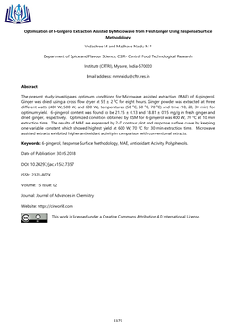 6173 Optimization of 6-Gingerol Extraction Assisted by Microwave