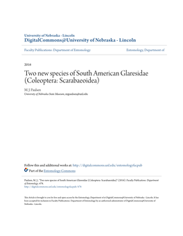 Two New Species of South American Glaresidae (Coleoptera: Scarabaeoidea) M