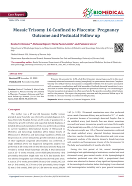 Mosaic Trisomy 16 Confined to Placenta: Pregnancy Outcome and Postnatal Follow Up