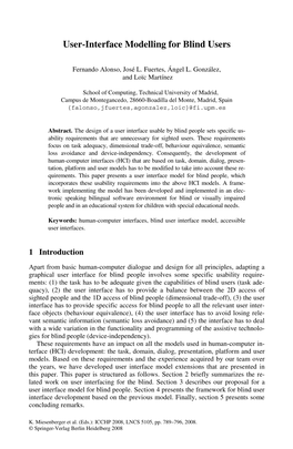 User-Interface Modelling for Blind Users