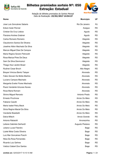 Bilhetes Premiados Sorteio Nº: 050 Extração: Estadual