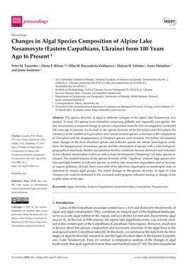 Changes in Algal Species Composition of Alpine Lake Nesamovyte (Eastern Carpathians, Ukraine) from 100 Years Ago to Present †