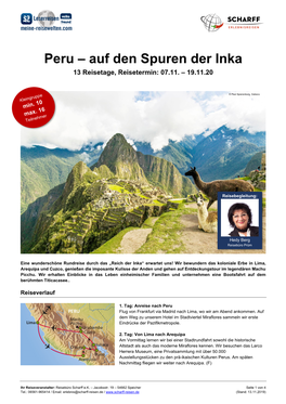 Peru – Auf Den Spuren Der Inka 13 Reisetage, Reisetermin: 07.11