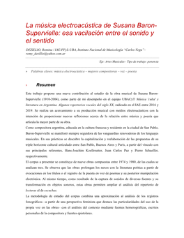 La Música Electroacústica De Susana Baron- Supervielle: Esa Vacilación Entre El Sonido Y El Sentido