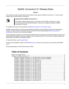 Mysql Connector/J 5.1 Release Notes