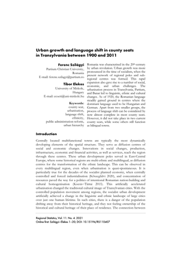 Urban Growth and Language Shift in County Seats in Transylvania Between 1900 and 2011