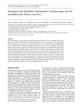 Ecological and Allometric Determinants of Home-Range Size for Mountain Lions (Puma Concolor)