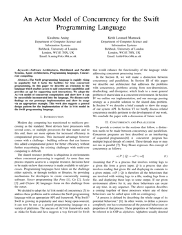 An Actor Model of Concurrency for the Swift Programming Language