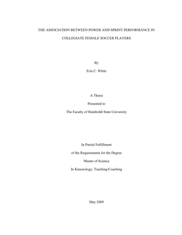 The Association Between Power and Sprint Performance In