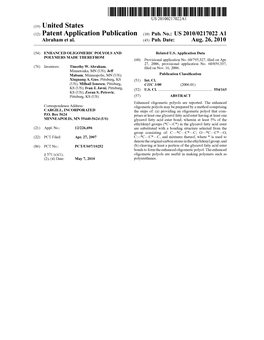 (12) Patent Application Publication (10) Pub. No.: US 2010/0217022 A1 Abraham Et Al