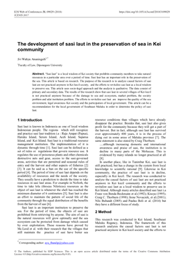 The Development of Sasi Laut in the Preservation of Sea in Kei Community