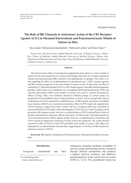 The Role of BK Channels in Antiseizure Action of the CB1 Receptor Agonist ACEA in Maximal Electroshock and Pentylenetetrazole Models of Seizure in Mice